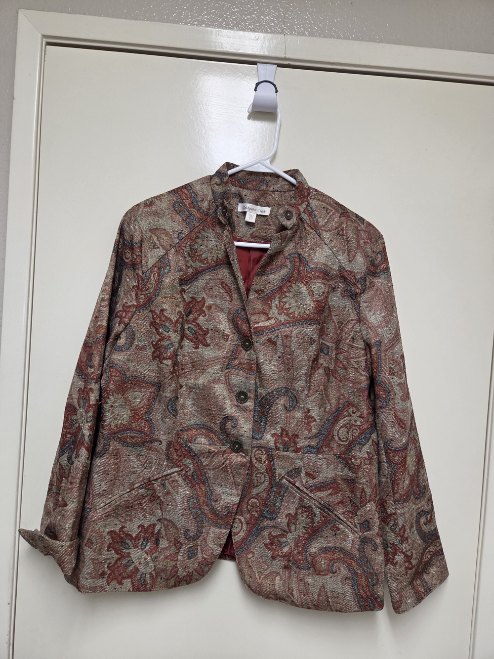 Vintage 90s Coldwater Creek multi-color paisley tapestry jacket Size 14 Large